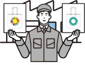 入稿されたデータをもとに印刷所オペレーターによるカラーチェック・調色・色合わせをするイメージ
