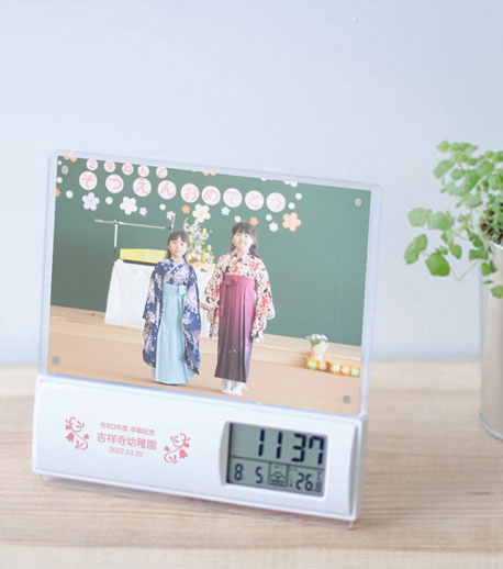 卒園記念品向け フォトフレーム電波時計 H092541